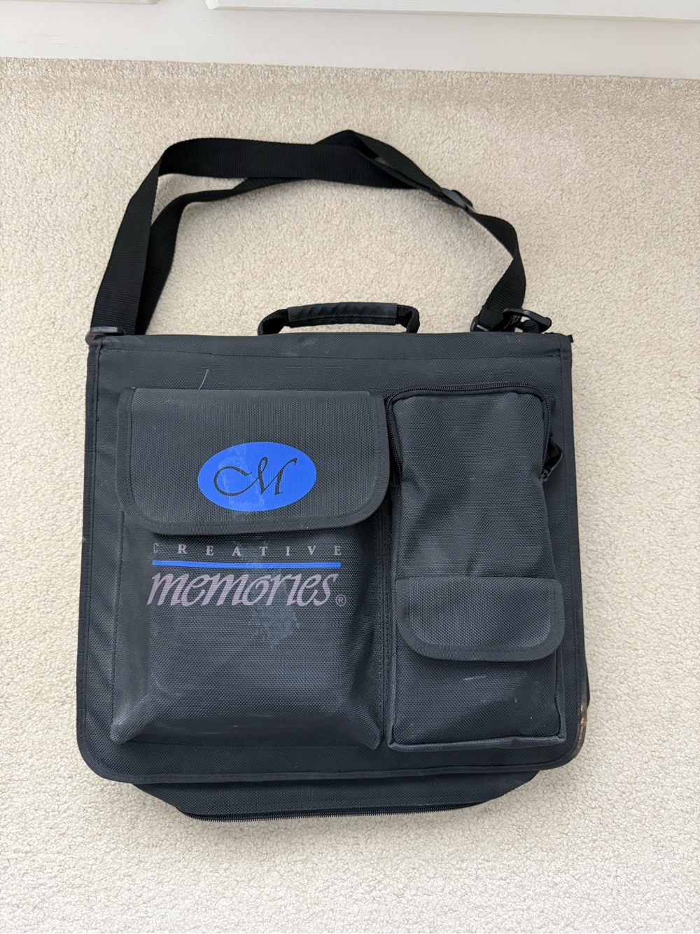 Creative Memories Black Messenger Bag with Blue Logo